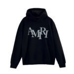 Amiri Staggered Logo Hoodie 'Black'(AMJYHD1052-BLACK）