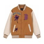 MLB logo embroidered vintage baseball jacket"brown"（3AJPF0124-43BGD）