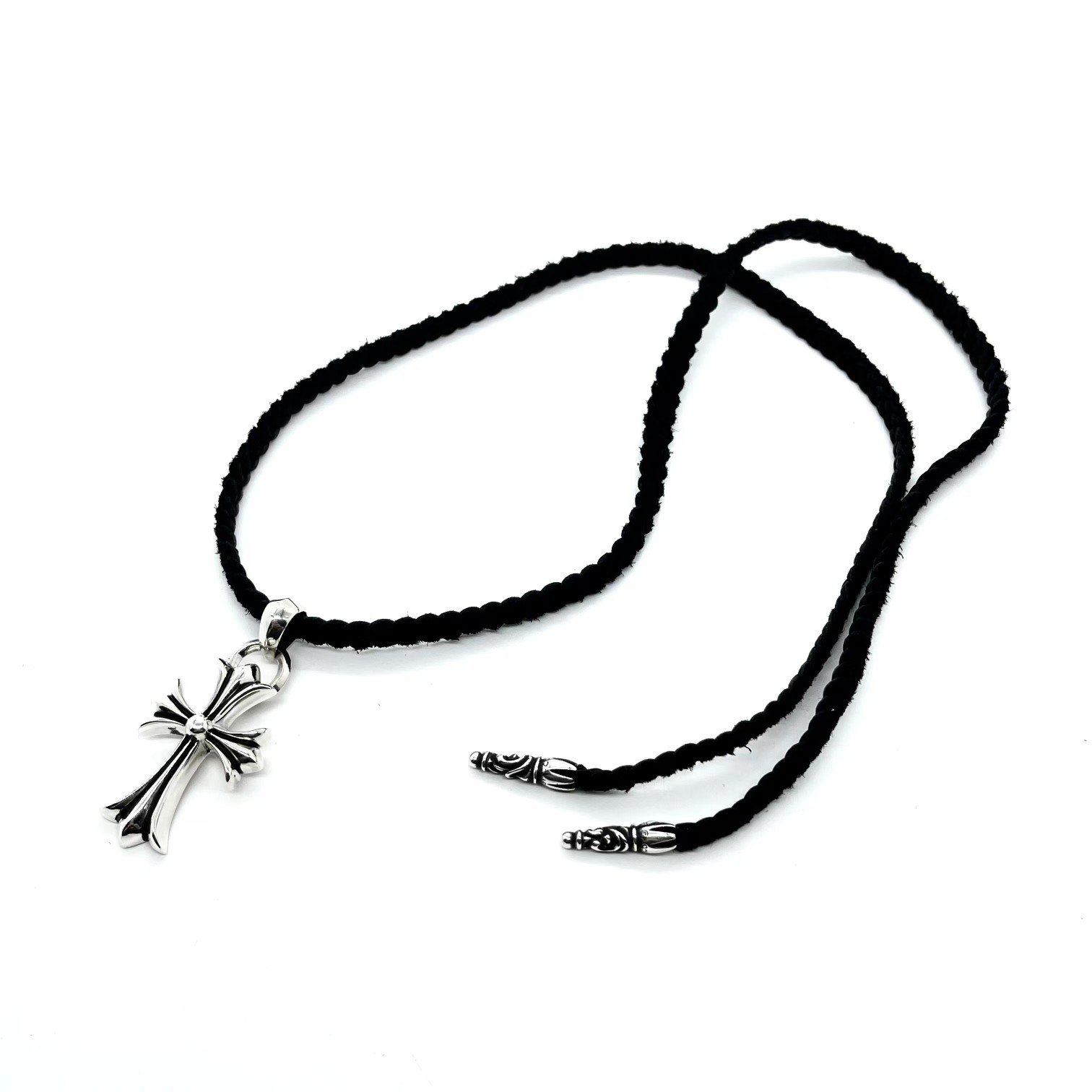 CHROME-HEARTS-063-2 CHROME HEARTS Classic Cross Leather Cord Braided Necklace(CHROME HEARTS 063) - 图片 1