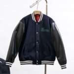 GUCCI Wool and leather varsity jacket, navy（794814-Z8BS9-4215）