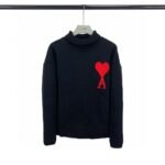 AMI Big Heart Logo Turtleneck Knit Black Men's Knit（H21K2030-18001）