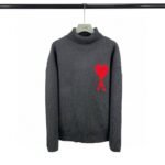 AMI Big Heart Logo Turtleneck Knit Black Men's Knit（H21K2030-18001） - 图片 3