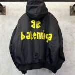 Balenciaga Men's Tape Type Light Hooded Bomber in Black (791103TPO041000）