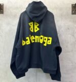 Balenciaga Tape Type Ripped Pocket Hoodie Oversized in black curly fleece(744190TOVB11055） - 图片 2