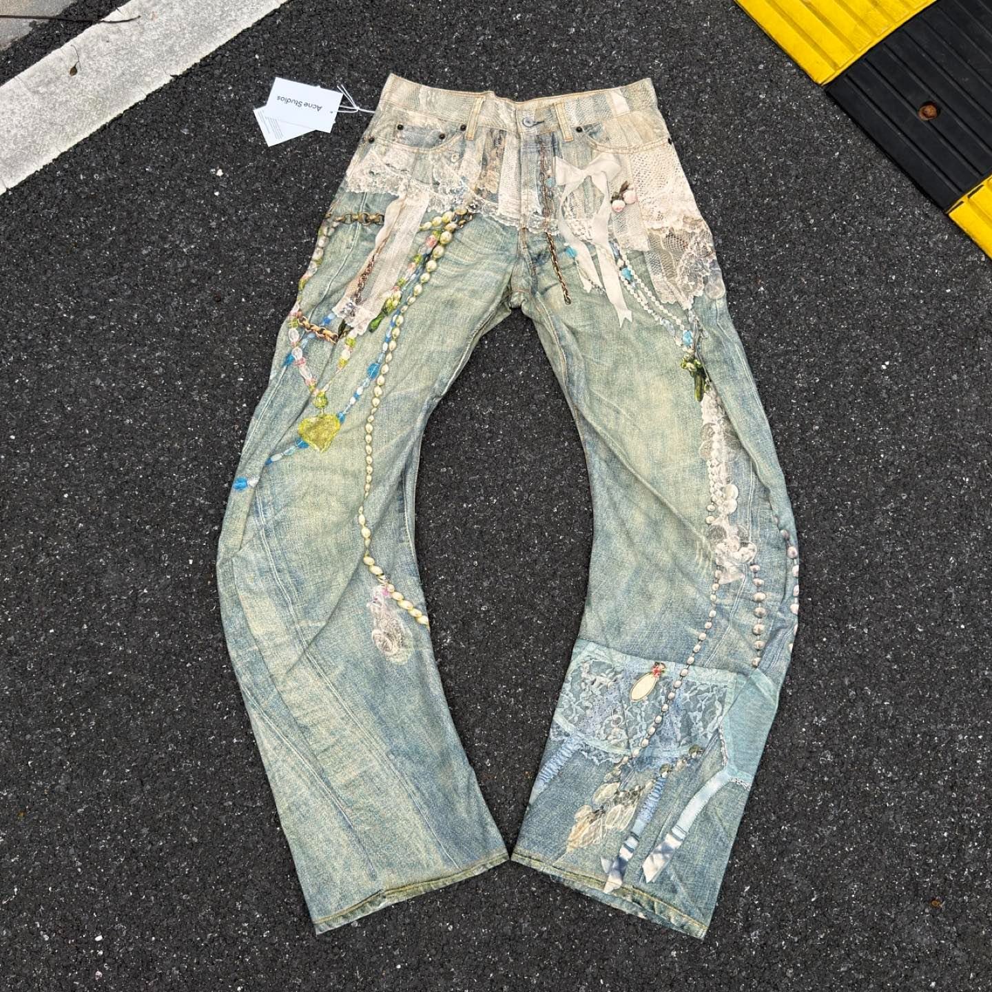imageName1764735802712 Acne Studios 1981 Printed Jeans White & Green (CK0134-AET) - 图片 1