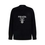 Prada Wool And Cashmere Crew-Neck Sweater With Embroidered Logo Black (UMB223-1YMW-F0002-S-211）
