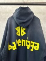 Balenciaga Tape Type Ripped Pocket Hoodie Oversized in black curly fleece(744190TOVB11055） - 图片 5