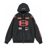 Balenciaga Men's Sponsor Logos Large Zip-up Hoodie in Black Faded（826162TSVE11041）