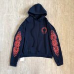 Chrome Hearts Navy&Red Horseshoe Floral Sleeve Pullover Hoodie (CH-200923）