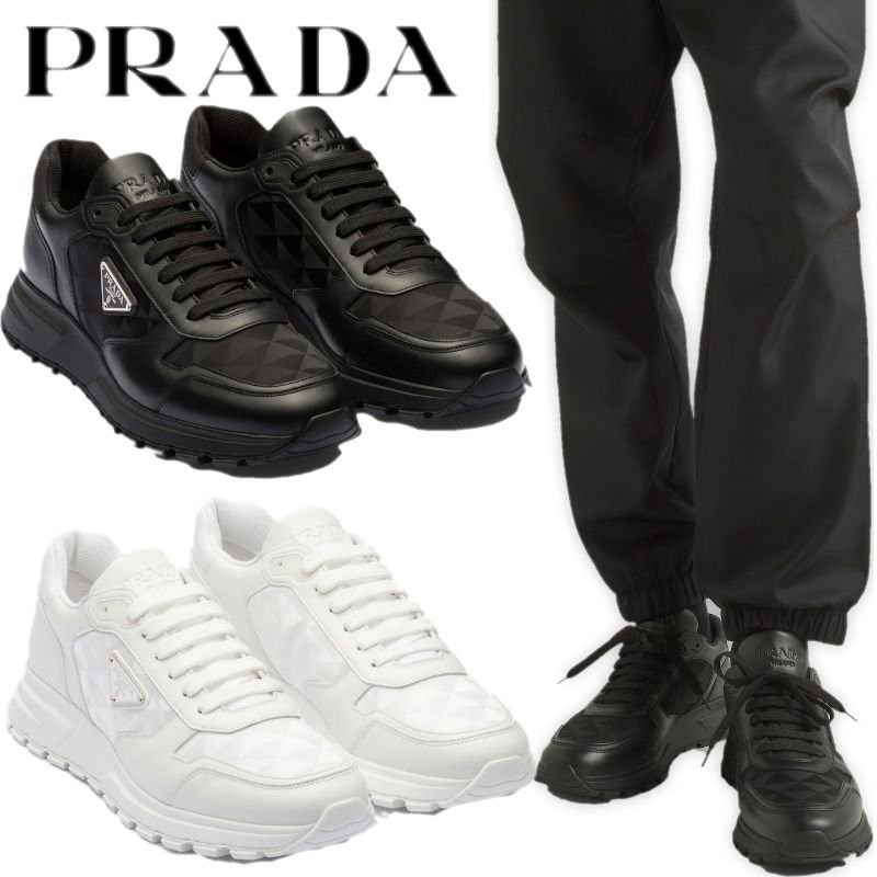 PRADA☆レザーxナイロン ハイトップスニーカー (PRADA/スニーカー) 2EE390_3LNW_F0002_F_G000【BUYMA】