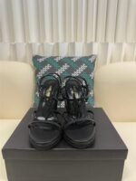 YSL Saint Laurent Logo High-Heeled Wedge Straw Leather Sandals / Heel Height 10.5CM - 图片 11