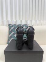 YSL Saint Laurent Logo High-Heeled Wedge Straw Leather Sandals / Heel Height 10.5CM - 图片 4