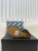 YSL Saint Laurent Logo High-Heeled Wedge Straw Leather Sandals / Heel Height 10.5CM - 图片 11