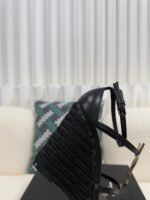 YSL Saint Laurent Logo High-Heeled Wedge Straw Leather Sandals / Heel Height 10.5CM - 图片 7