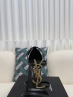 YSL Saint Laurent Logo High-Heeled Wedge Straw Leather Sandals / Heel Height 10.5CM - 图片 6