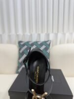 YSL Saint Laurent Logo High-Heeled Wedge Straw Leather Sandals / Heel Height 10.5CM - 图片 8