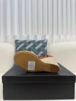 YSL Saint Laurent Logo High-Heeled Wedge Straw Leather Sandals / Heel Height 10.5CM - 图片 4