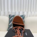 YSL Saint Laurent Logo High-Heeled Wedge Straw Leather Sandals / Heel Height 10.5CM