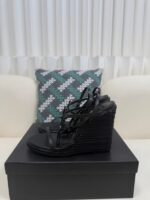 YSL Saint Laurent Logo High-Heeled Wedge Straw Leather Sandals / Heel Height 10.5CM - 图片 9