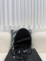 YSL Saint Laurent Logo High-Heeled Wedge Straw Leather Sandals / Heel Height 10.5CM - 图片 2