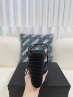 YSL Saint Laurent Logo High-Heeled Wedge Straw Leather Sandals / Heel Height 10.5CM - 图片 8